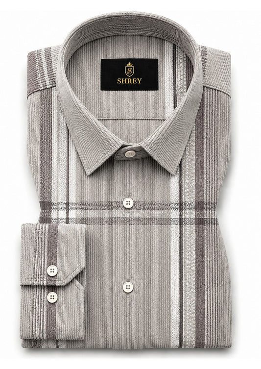 Premium Corduroy Check Shirt For Men – Modern Winter Collection-(Cream)