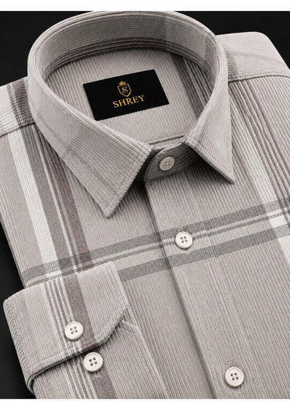 Premium Corduroy Check Shirt For Men – Modern Winter Collection-(Cream)