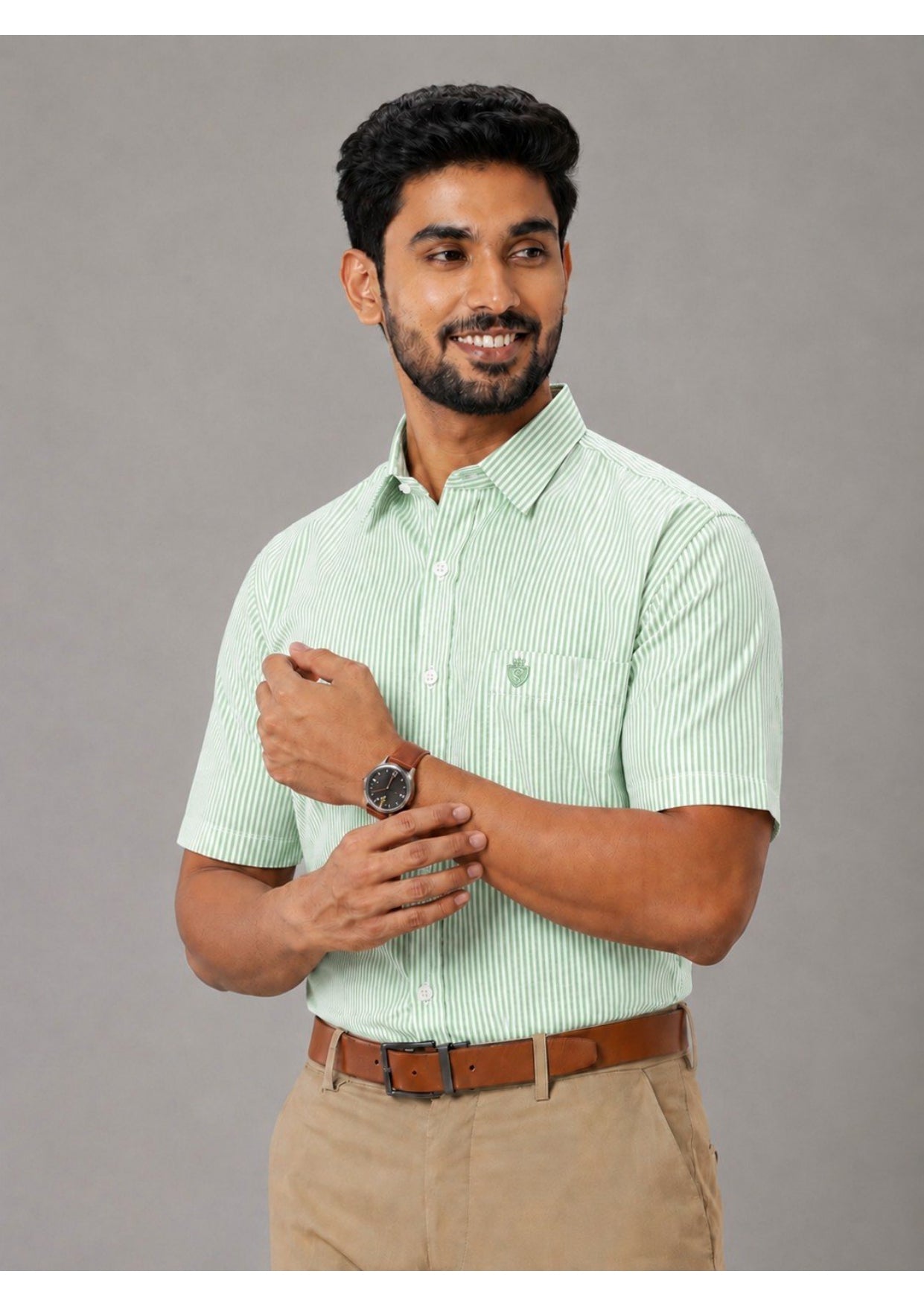 Men's Premium Cotton Striped Half Sleeve Formal Shirt – Regular Fit | Pocket Style | Soft & Breathable Fabric