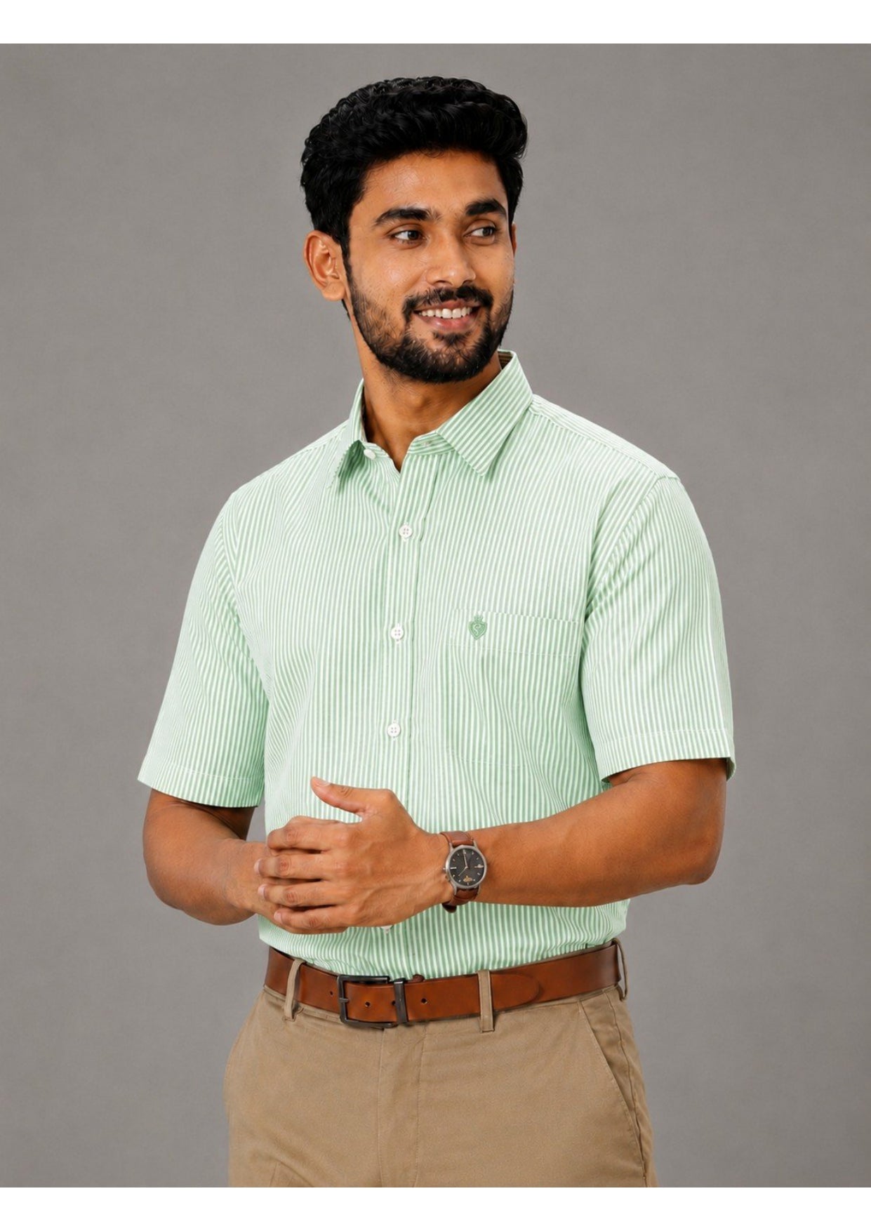Men's Premium Cotton Striped Half Sleeve Formal Shirt – Regular Fit | Pocket Style | Soft & Breathable Fabric