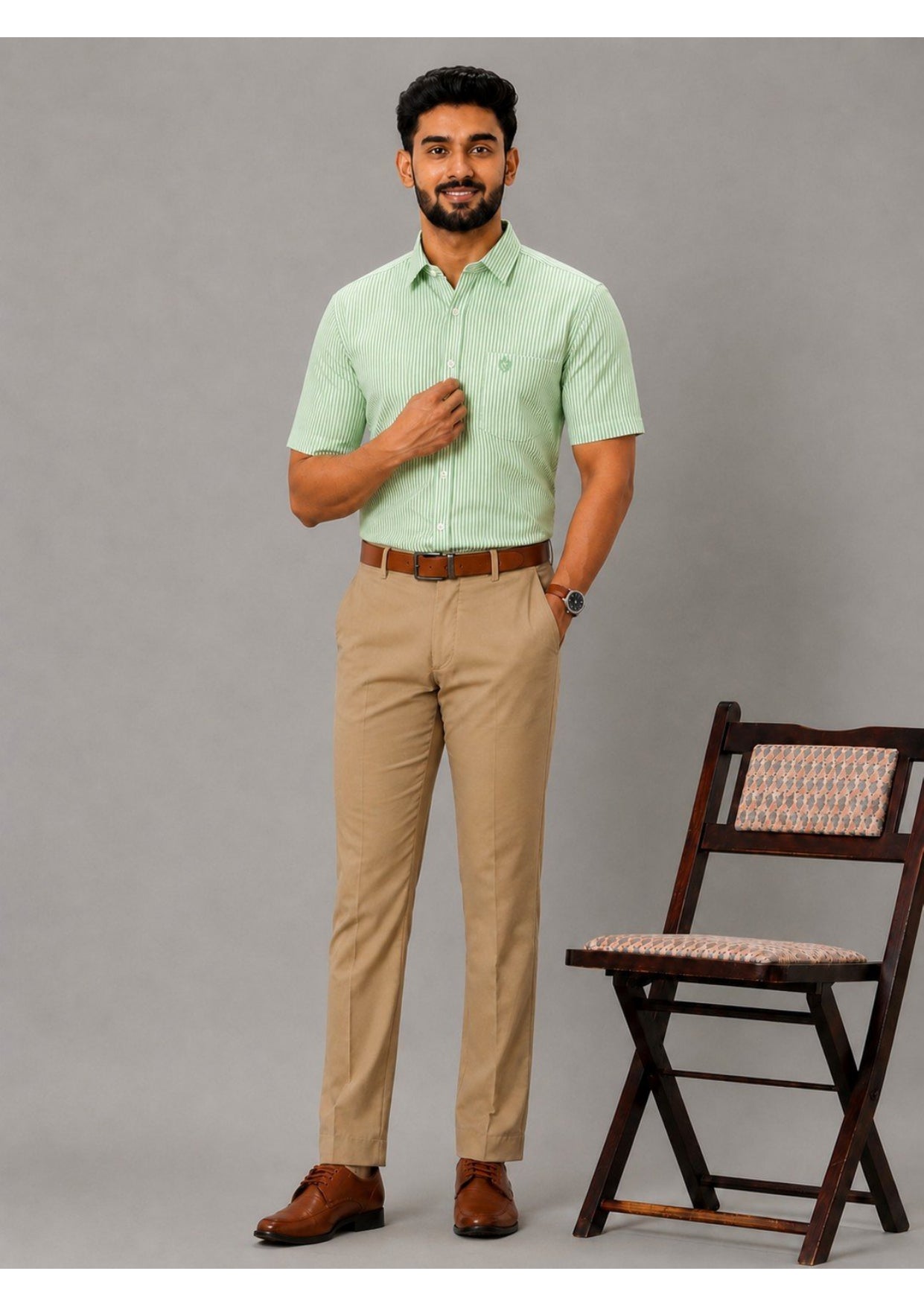 Men's Premium Cotton Striped Half Sleeve Formal Shirt – Regular Fit | Pocket Style | Soft & Breathable Fabric