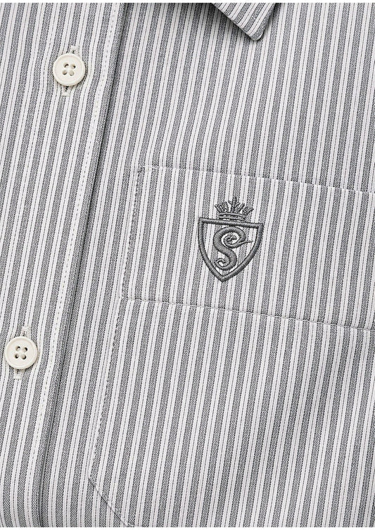 MEN'S PREMIUM COTTON FORMAL STRIPE SHIRT (SINGLE POCKET) - LIGHT GREY