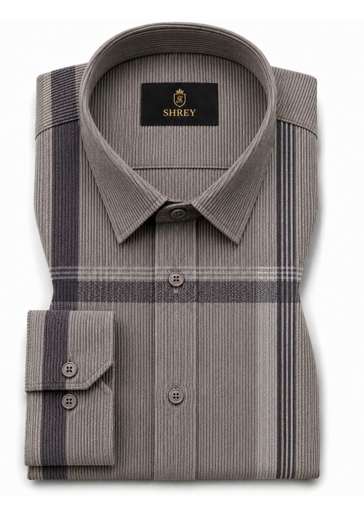 Premium Corduroy Check Shirt For Men – Modern Winter Collection-(Dark Grey)
