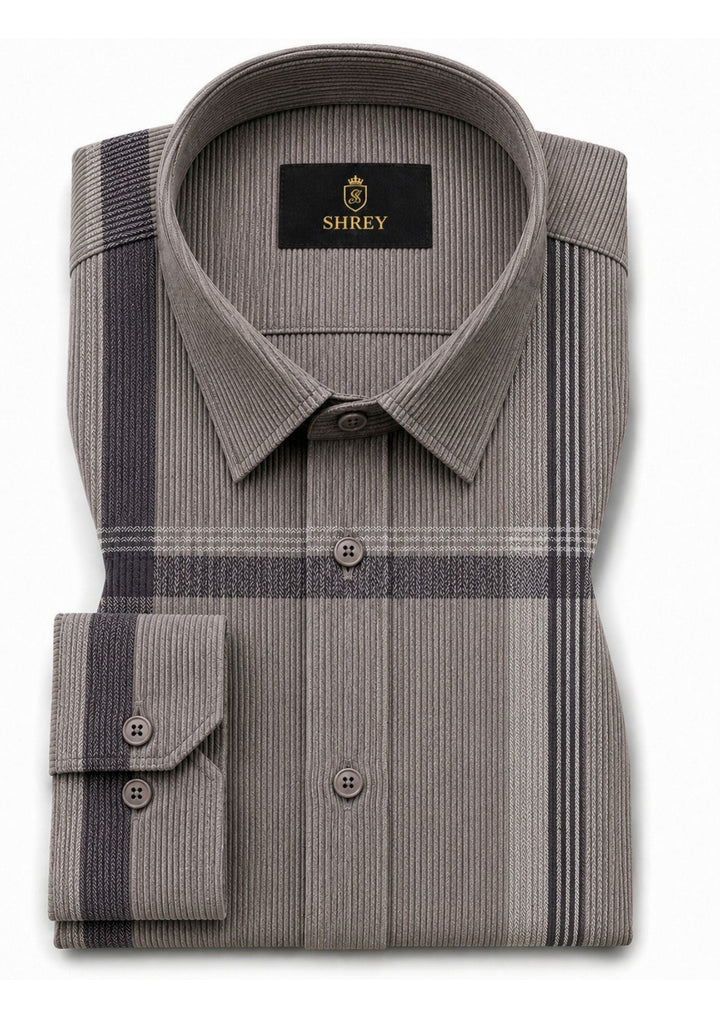 Premium Corduroy Check Shirt For Men – Modern Winter Collection-(Dark Grey)