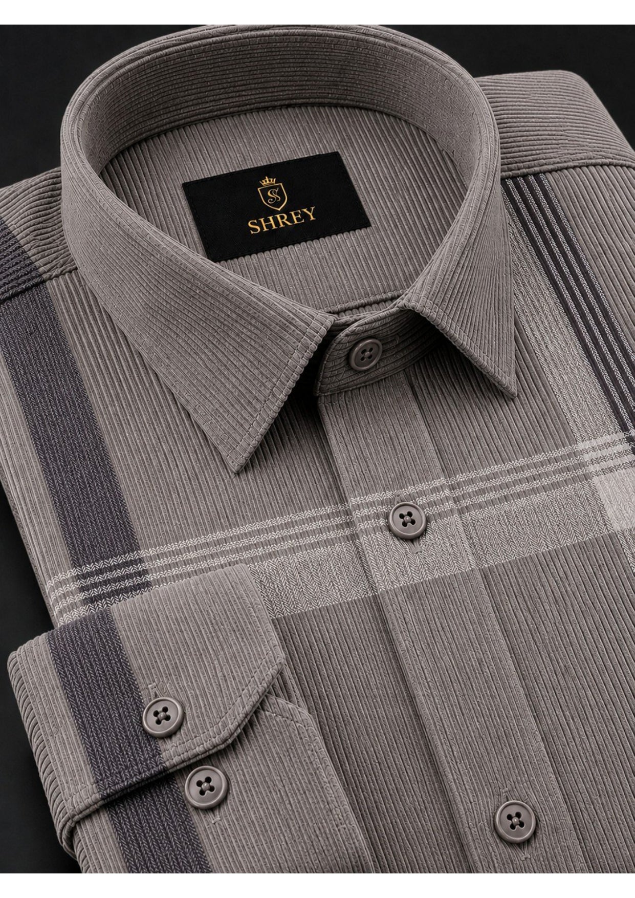 Premium Corduroy Check Shirt For Men – Modern Winter Collection-(Dark Grey)