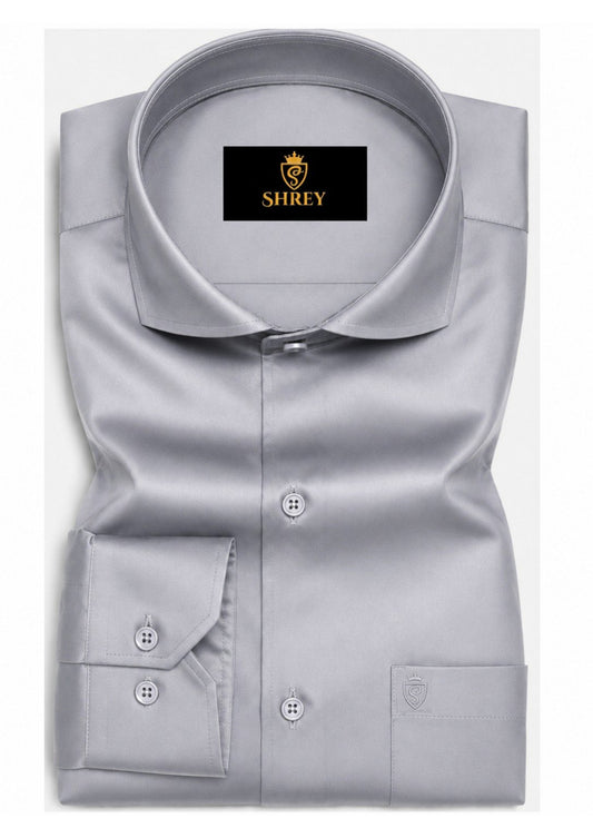 Premium Formal Shirt for Men | 100% Cotton Satin Full Sleeve Shirt | Luxury Office Wear | Party Wear Shirt |-Light Grey