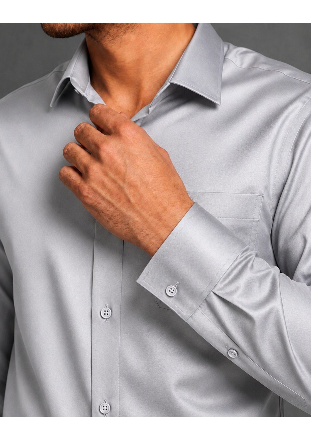 Premium Formal Shirt for Men | 100% Cotton Satin Full Sleeve Shirt | Luxury Office Wear | Party Wear Shirt |-Light Grey
