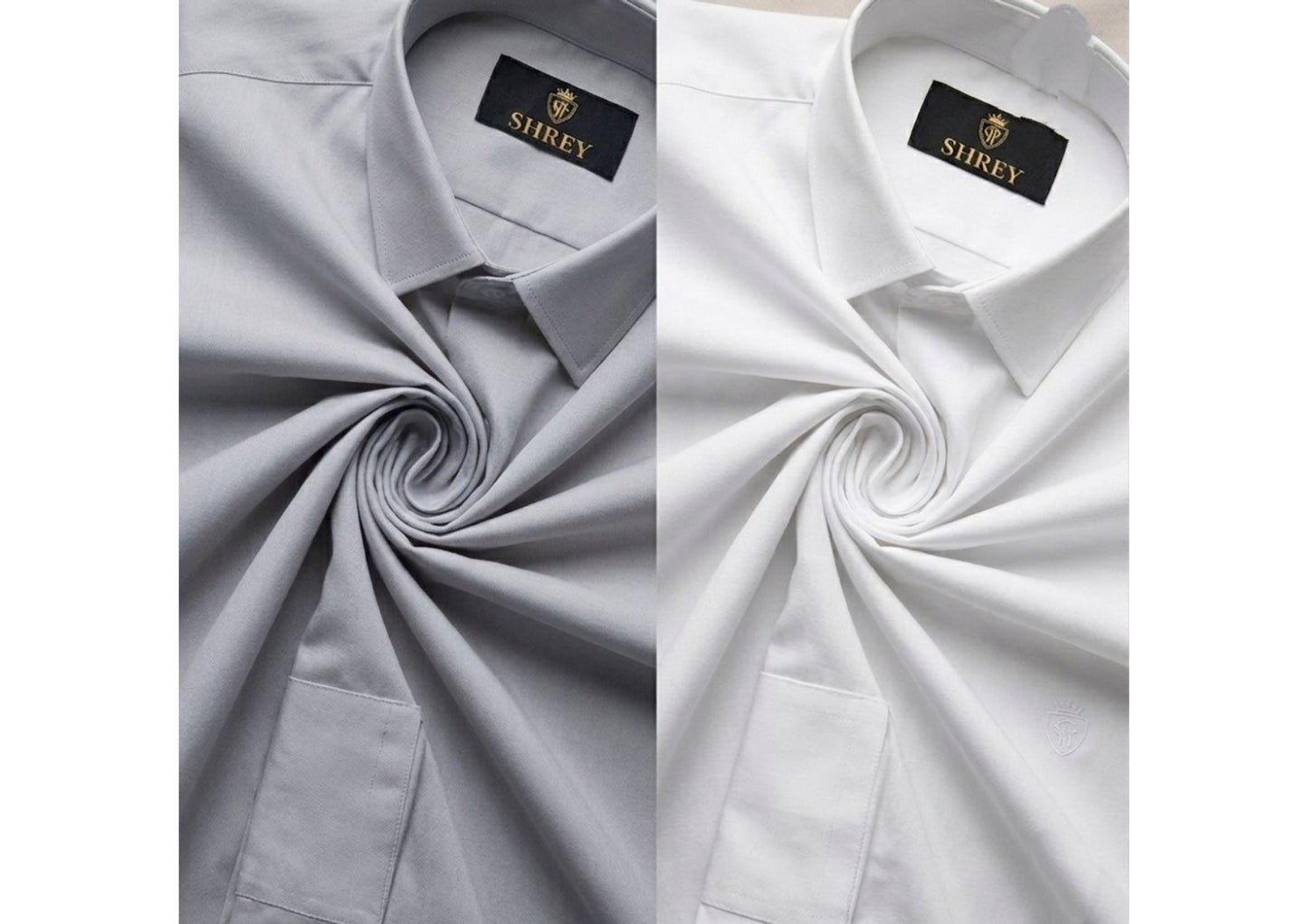 COMBO OF 2 PREMIUM COTTON FORMAL SHIRT, WHITE & LIGHT GREY (SINGLE POCKET)