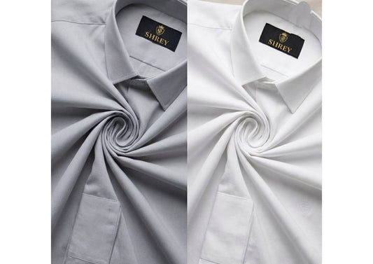 COMBO OF 2 PREMIUM COTTON FORMAL SHIRT, WHITE & LIGHT GREY (SINGLE POCKET)