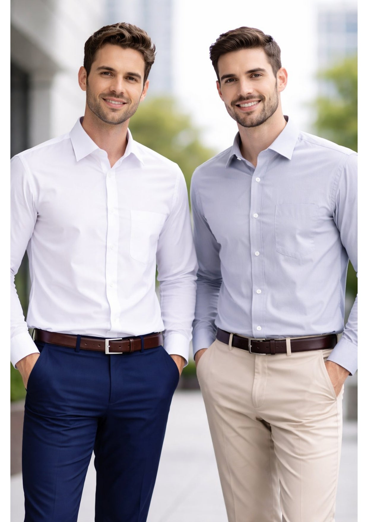 COMBO OF 2 PREMIUM COTTON FORMAL SHIRT, WHITE & LIGHT GREY (SINGLE POCKET)