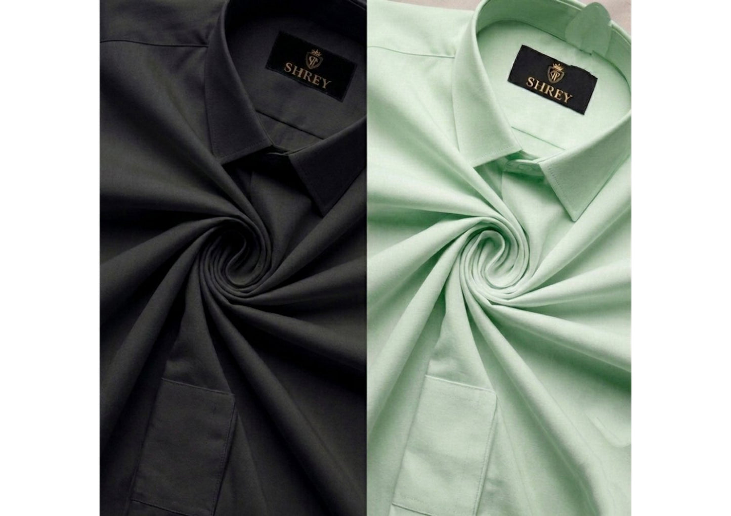 COMBO OF 2 PREMIUM COTTON FORMAL SHIRT, BLACK & PISTA GREEN (SINGLE POCKET)