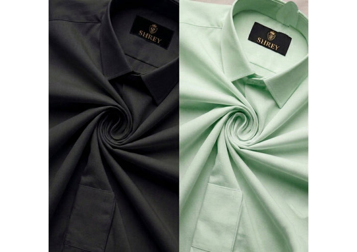 COMBO OF 2 PREMIUM COTTON FORMAL SHIRT, BLACK & LIGHT GREY (SINGLE POCKET)