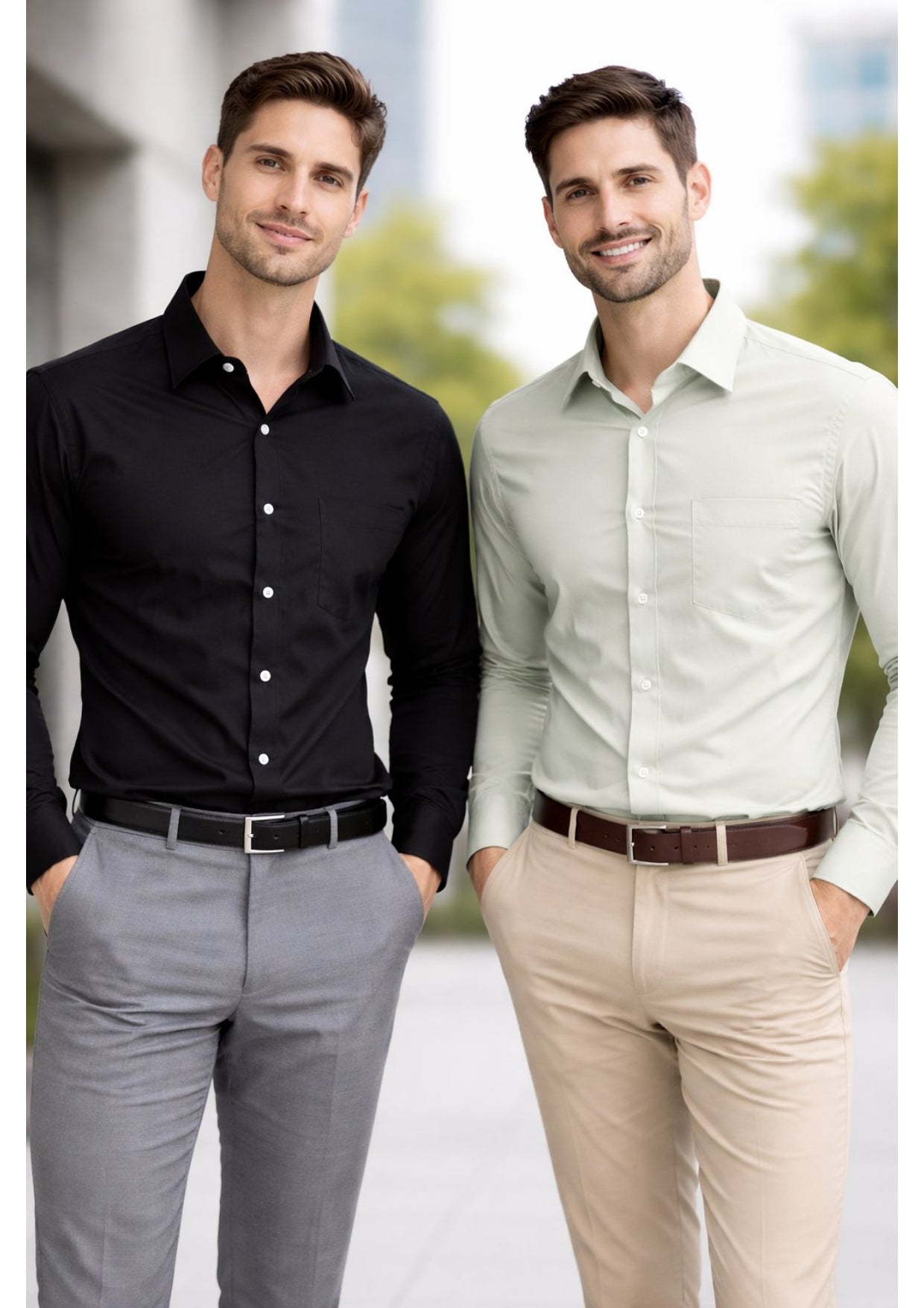 COMBO OF 2 PREMIUM COTTON FORMAL SHIRT, BLACK & PISTA GREEN (SINGLE POCKET)