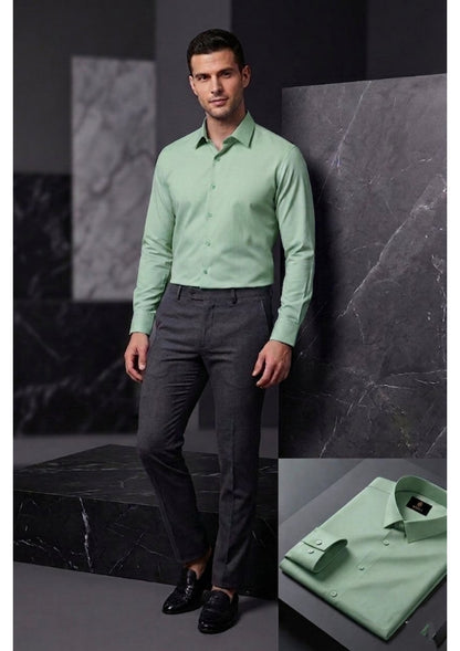 Men's Formal Regular Fit Cotton Full Sleeve Shirt- PISTA GREEN