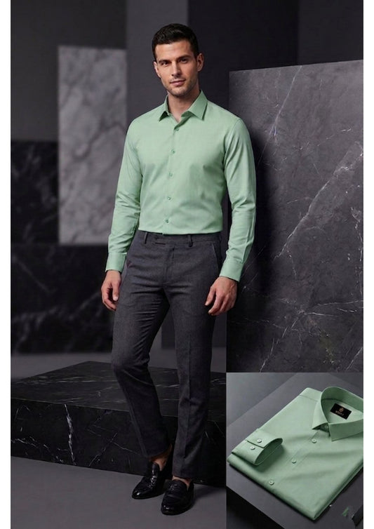 Men's Formal Regular Fit Cotton Full Sleeve Shirt- PISTA GREEN
