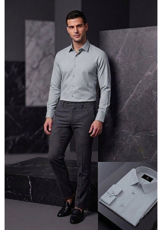 Men's Formal Regular Fit Cotton Full Sleeve Shirt- LIGHT GREY