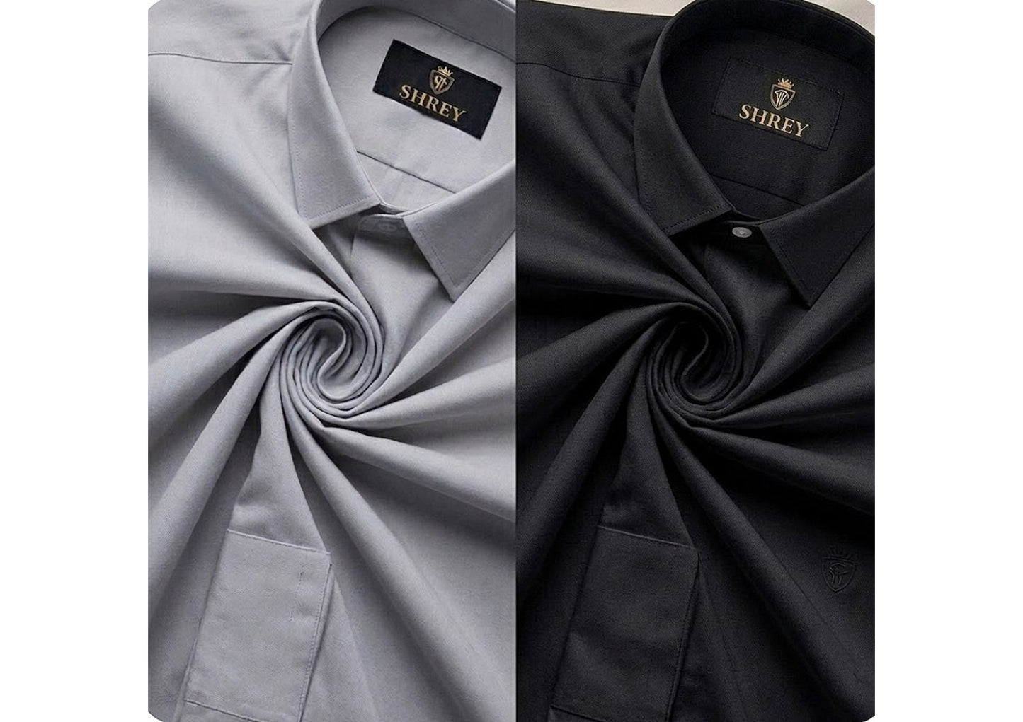 COMBO OF 2 PREMIUM COTTON FORMAL SHIRT, BLACK & LIGHT GREY (SINGLE POCKET)