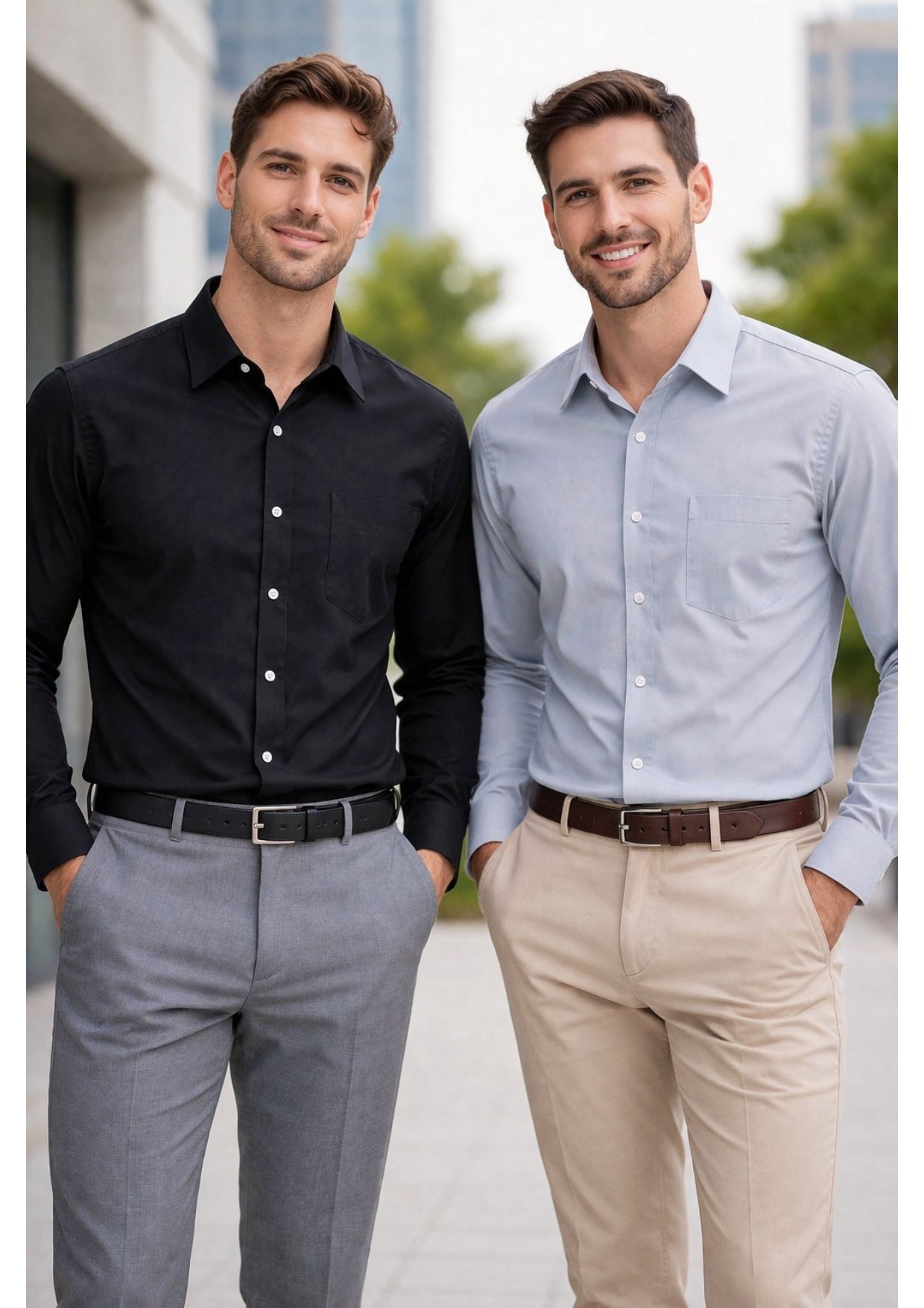 COMBO OF 2 PREMIUM COTTON FORMAL SHIRT, BLACK & LIGHT GREY (SINGLE POCKET)