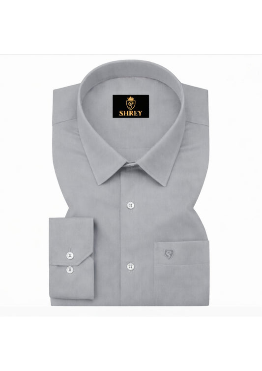 PREMIUM COTTON SATIN FORMAL SHIRT FOR MEN (Single Pocket)- LIGHT GREY