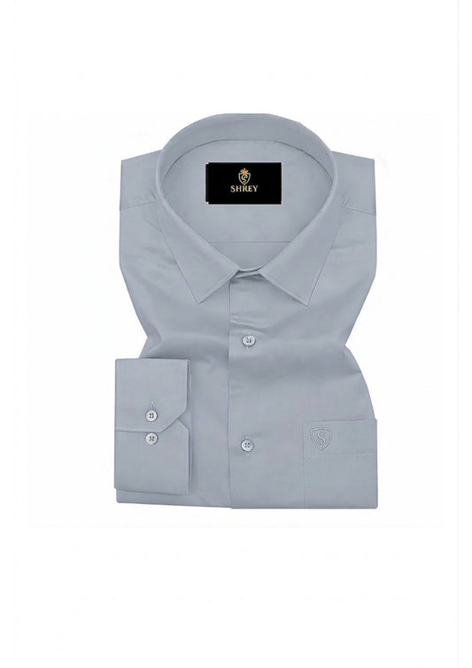PREMIUM COTTON SATIN FORMAL SHIRT FOR MEN (Single Pocket)- LIGHT GREY