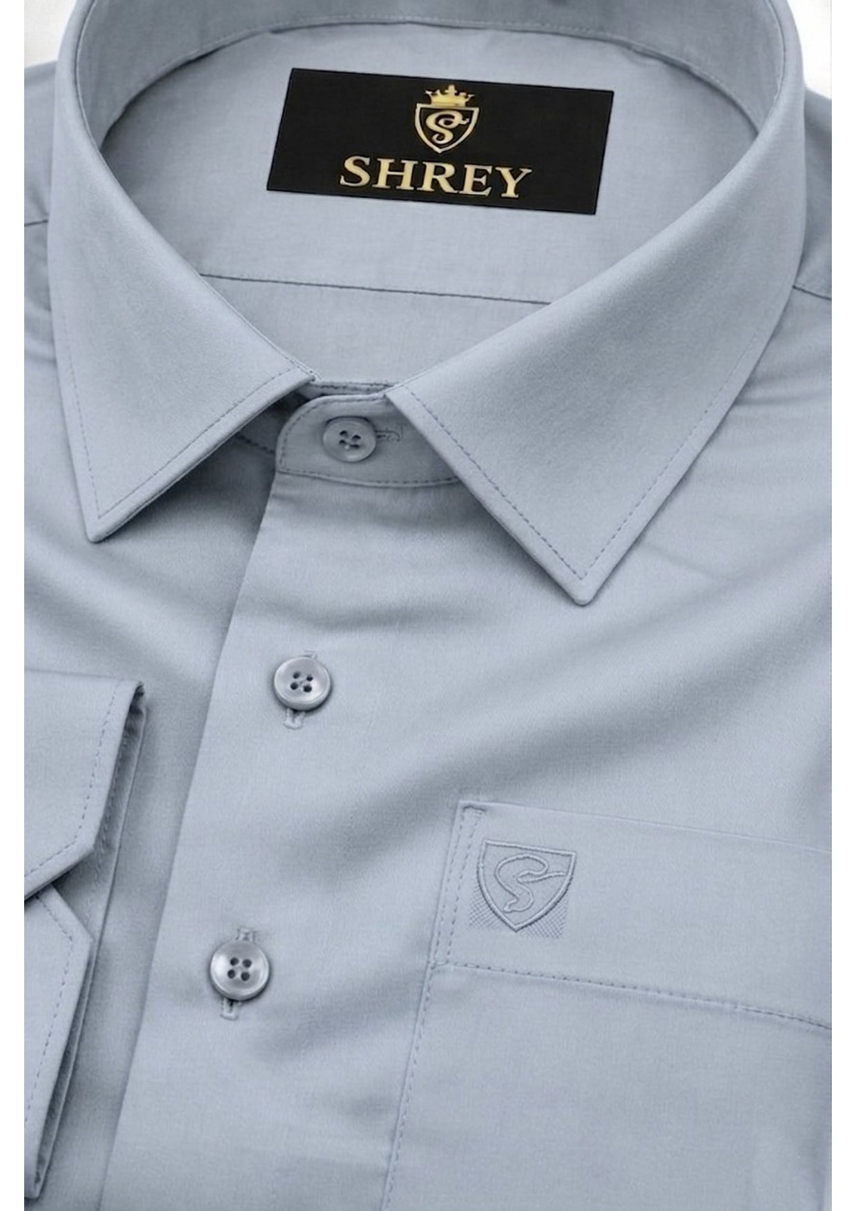 PREMIUM COTTON SATIN FORMAL SHIRT FOR MEN (Single Pocket)- LIGHT GREY