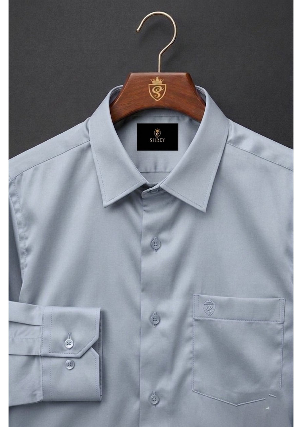 PREMIUM COTTON SATIN FORMAL SHIRT FOR MEN (Single Pocket)- LIGHT GREY