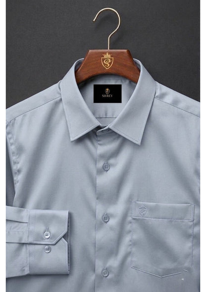 PREMIUM COTTON SATIN FORMAL SHIRT FOR MEN (Single Pocket)- LIGHT GREY