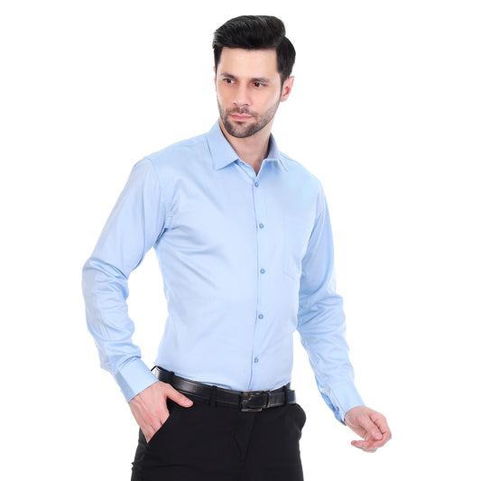 Men's Formal Regular Fit Cotton Full Sleeve Shirt- SKY
