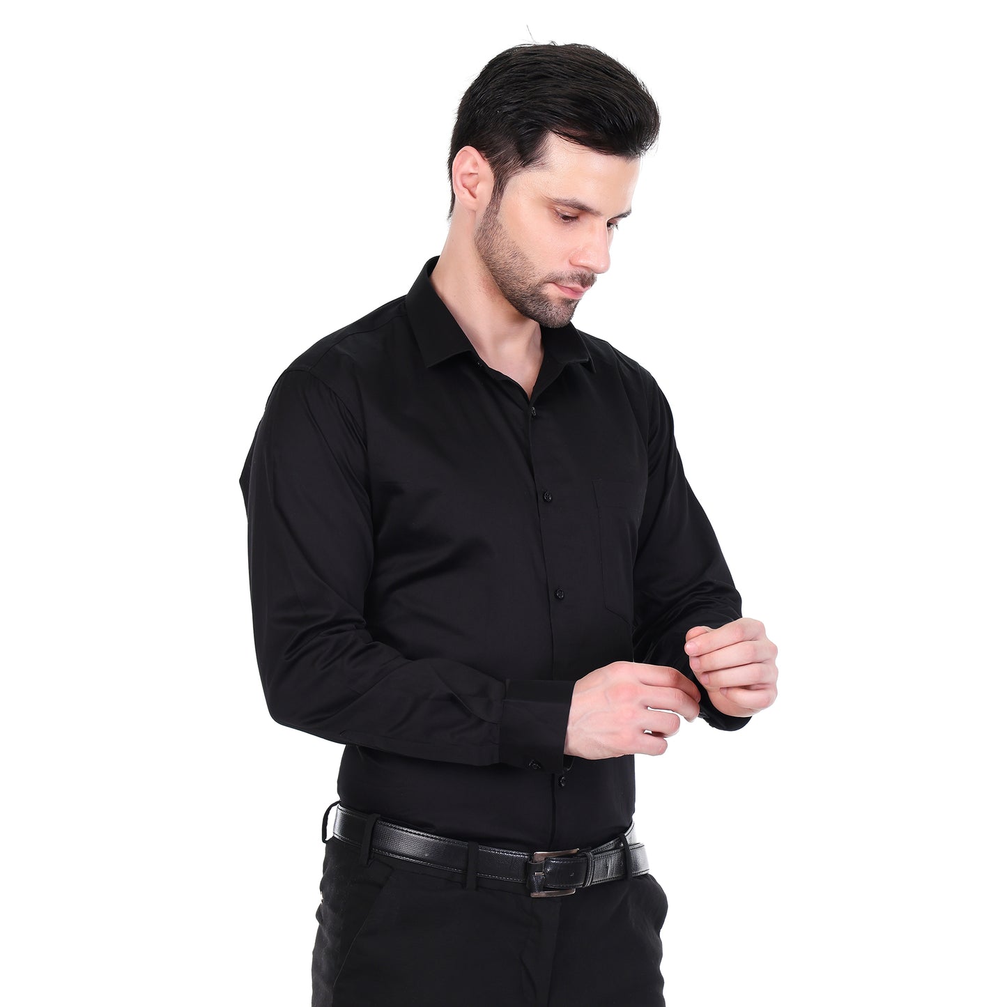 Men's Formal Regular Fit Cotton Full Sleeve Shirt- BLACK
