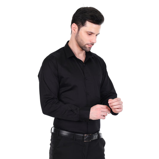 Men's Formal Regular Fit Cotton Full Sleeve Shirt- BLACK