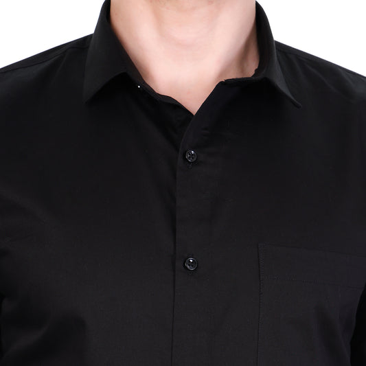 Men's Formal Regular Fit Cotton Full Sleeve Shirt- BLACK