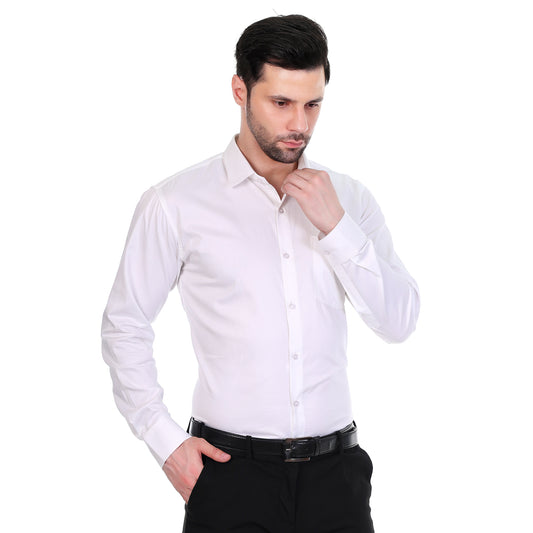 Men's Formal Regular Fit Cotton Full Sleeve Shirt-WHITE