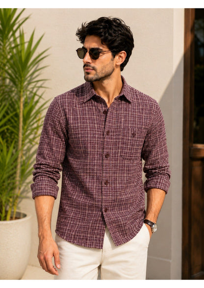 Mens Premium Cotton Check Full Sleeve Shirt Luxury Casual & Smart Formal Wear Shirt