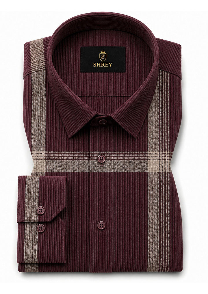Premium Corduroy Check Shirt For Men – Modern Winter Collection-(Wine)