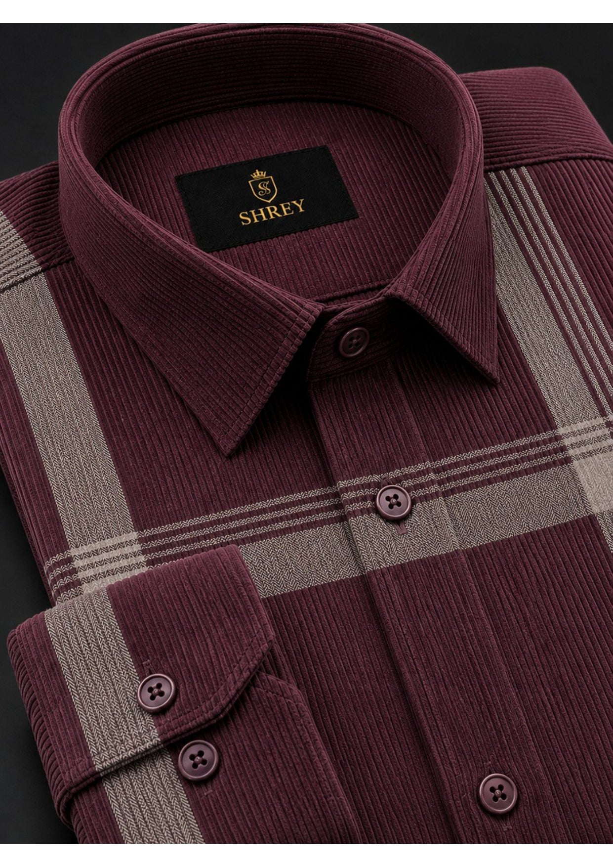 Premium Corduroy Check Shirt For Men – Modern Winter Collection-(Wine)