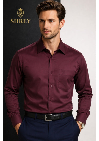 PREMIUM COTTON FORMAL SHIRT FOR MEN (SINGLE POCKET) - WINE
