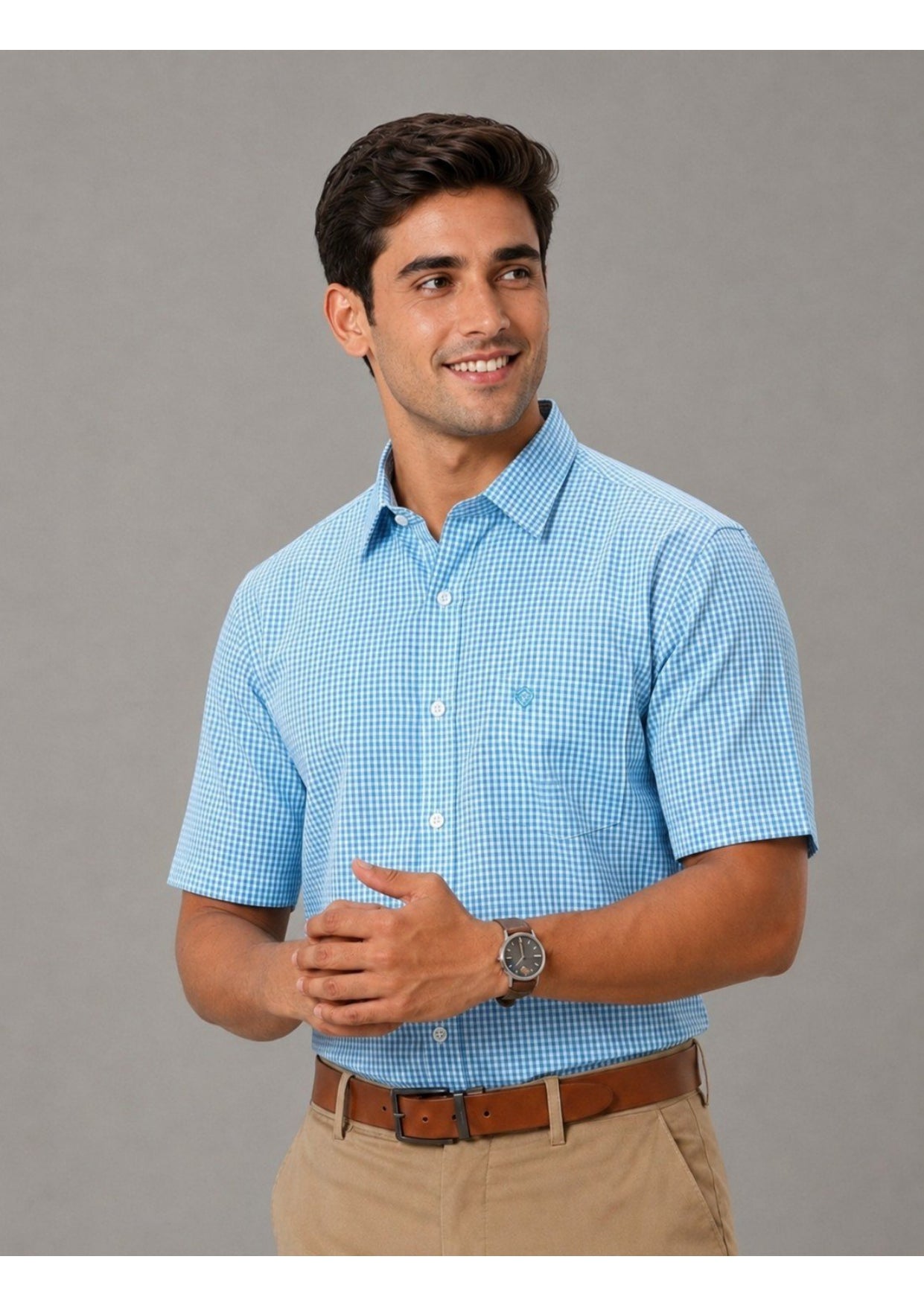 Men's Premium Cotton Mini Check Half Sleeve Formal & Casual Wear Shirt – Regular Fit | Pocket Style | Soft & Breathable Fabric
