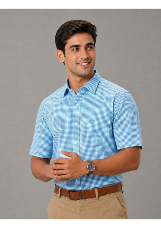 Men's Premium Cotton Mini Check Half Sleeve Formal & Casual Wear Shirt – Regular Fit | Pocket Style | Soft & Breathable Fabric