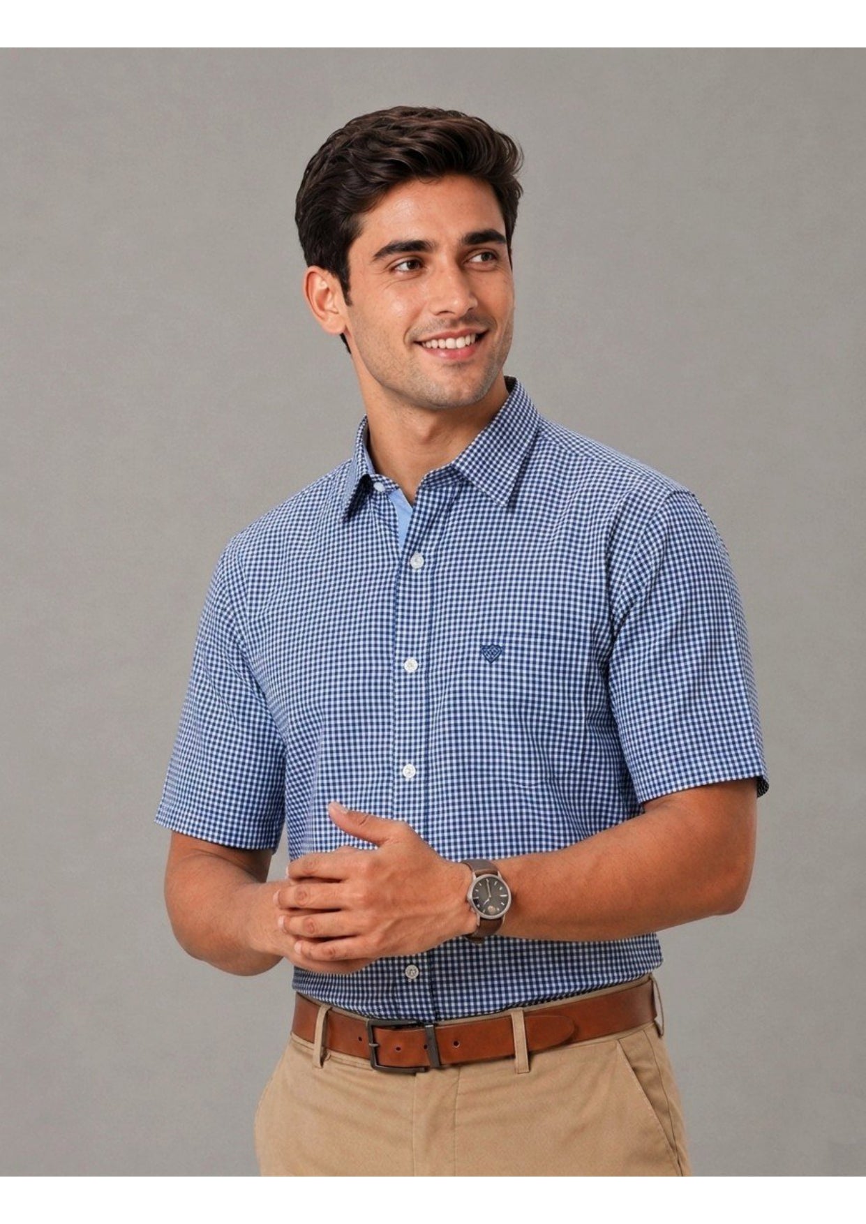 Men's Premium Cotton Mini Check Half Sleeve Formal & Casual Wear Shirt – Regular Fit | Pocket Style | Soft & Breathable Fabric