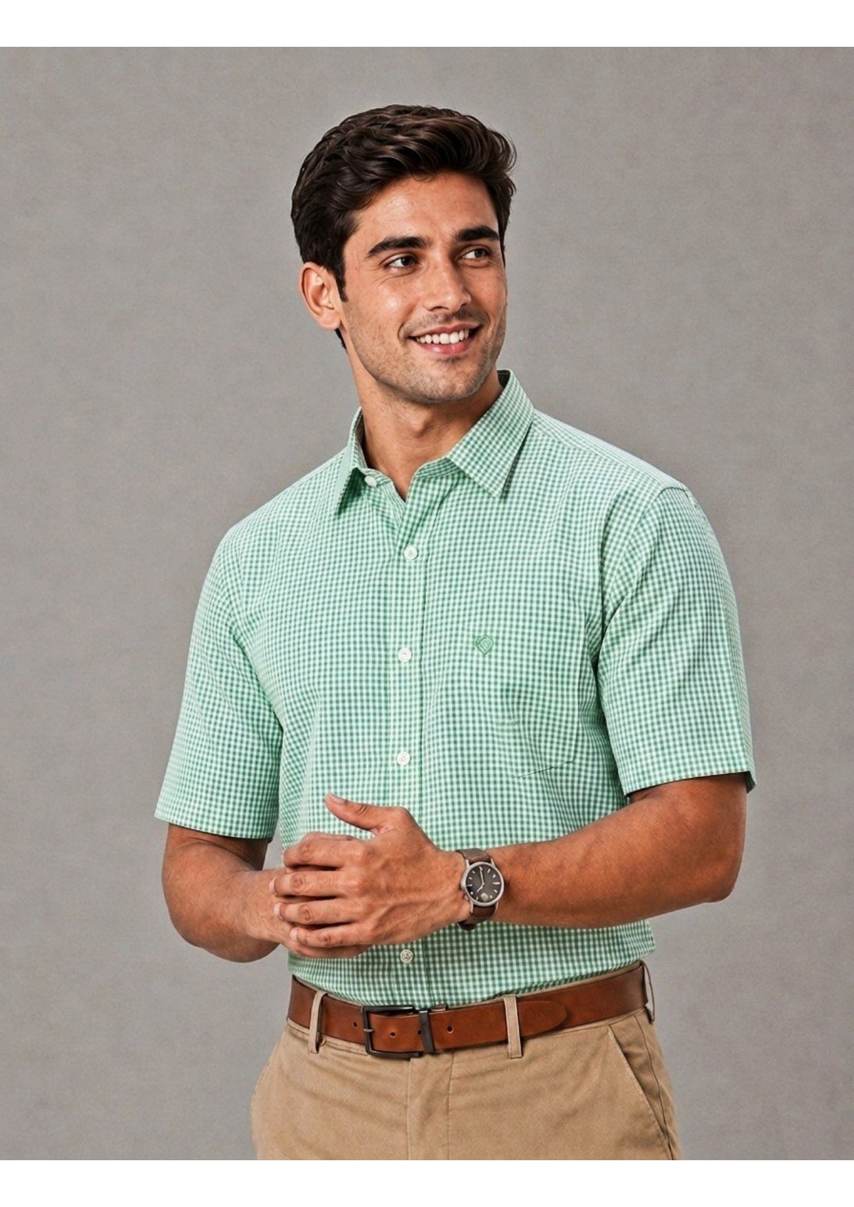 Men's Premium Cotton Mini Check Half Sleeve Formal & Casual Wear Shirt – Regular Fit | Pocket Style | Soft & Breathable Fabric