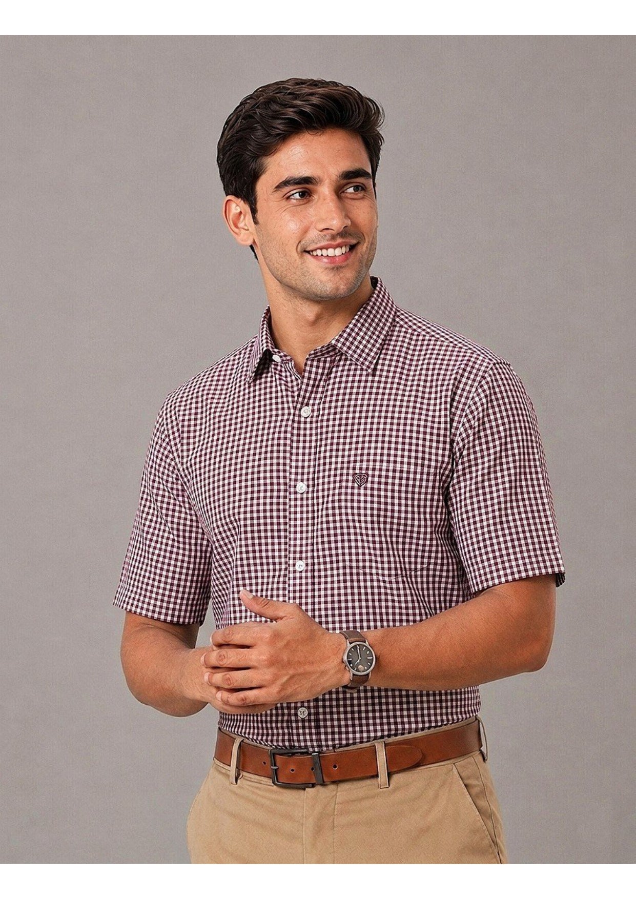 Men's Premium Cotton Mini Check Half Sleeve Formal & Casual Wear Shirt – Regular Fit | Pocket Style | Soft & Breathable Fabric