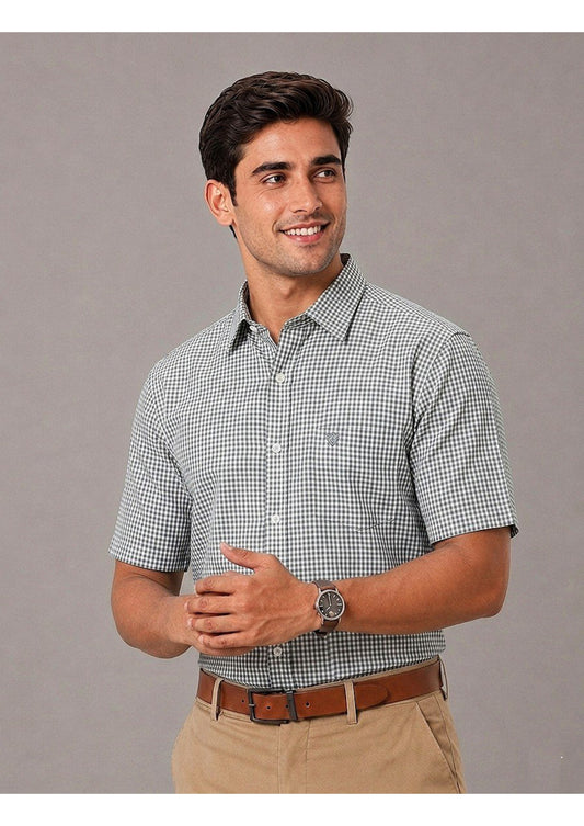 Men's Premium Cotton Mini Check Half Sleeve Formal & Casual Wear Shirt – Regular Fit | Pocket Style | Soft & Breathable Fabric