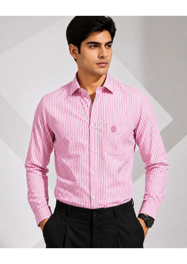 MEN'S PREMIUM COTTON FORMAL STRIPE SHIRT (SINGLE POCKET)-RED