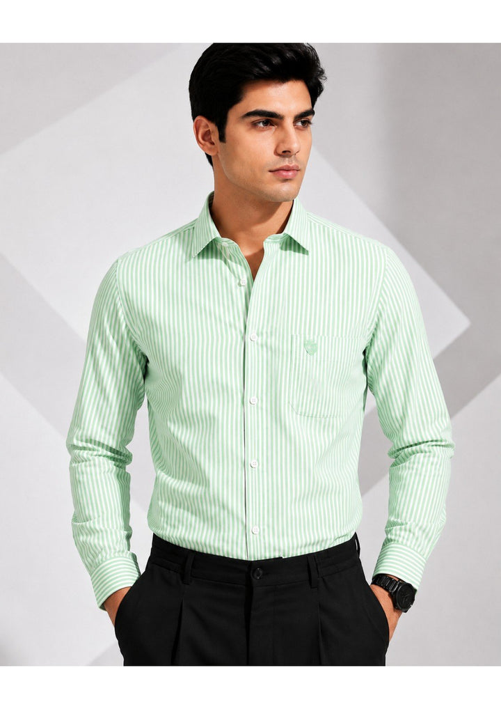 MEN'S PREMIUM COTTON FORMAL STRIPE SHIRT (SINGLE POCKET)-PISTA GREEN