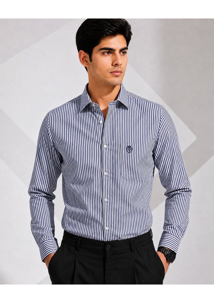 MEN'S PREMIUM COTTON FORMAL STRIPE SHIRT (SINGLE POCKET)-BLACK