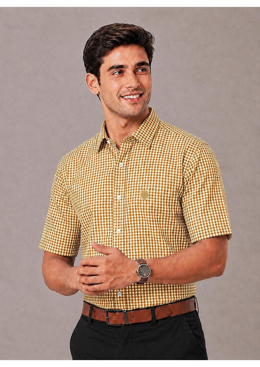 PREMIUM COTTON CHECK SHIRT FOR MEN - HALF SLEEVE | YELLOW