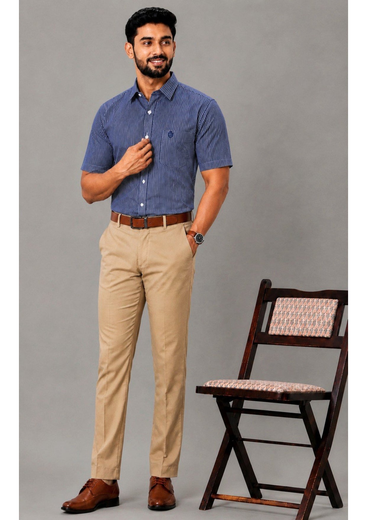 Men's Premium Cotton Striped Half Sleeve Formal Shirt – Regular Fit | Pocket Style | Soft & Breathable Fabric