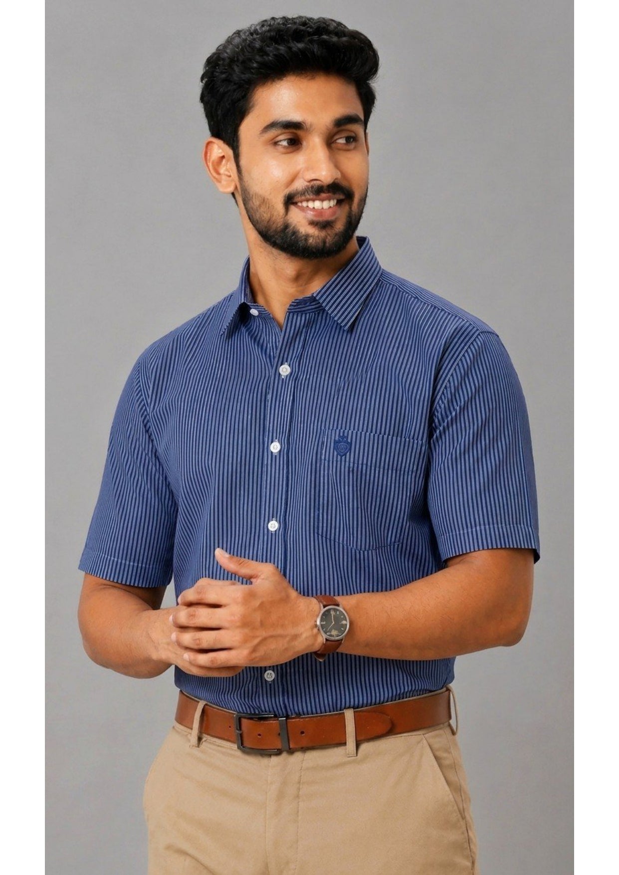 Men's Premium Cotton Striped Half Sleeve Formal Shirt – Regular Fit | Pocket Style | Soft & Breathable Fabric