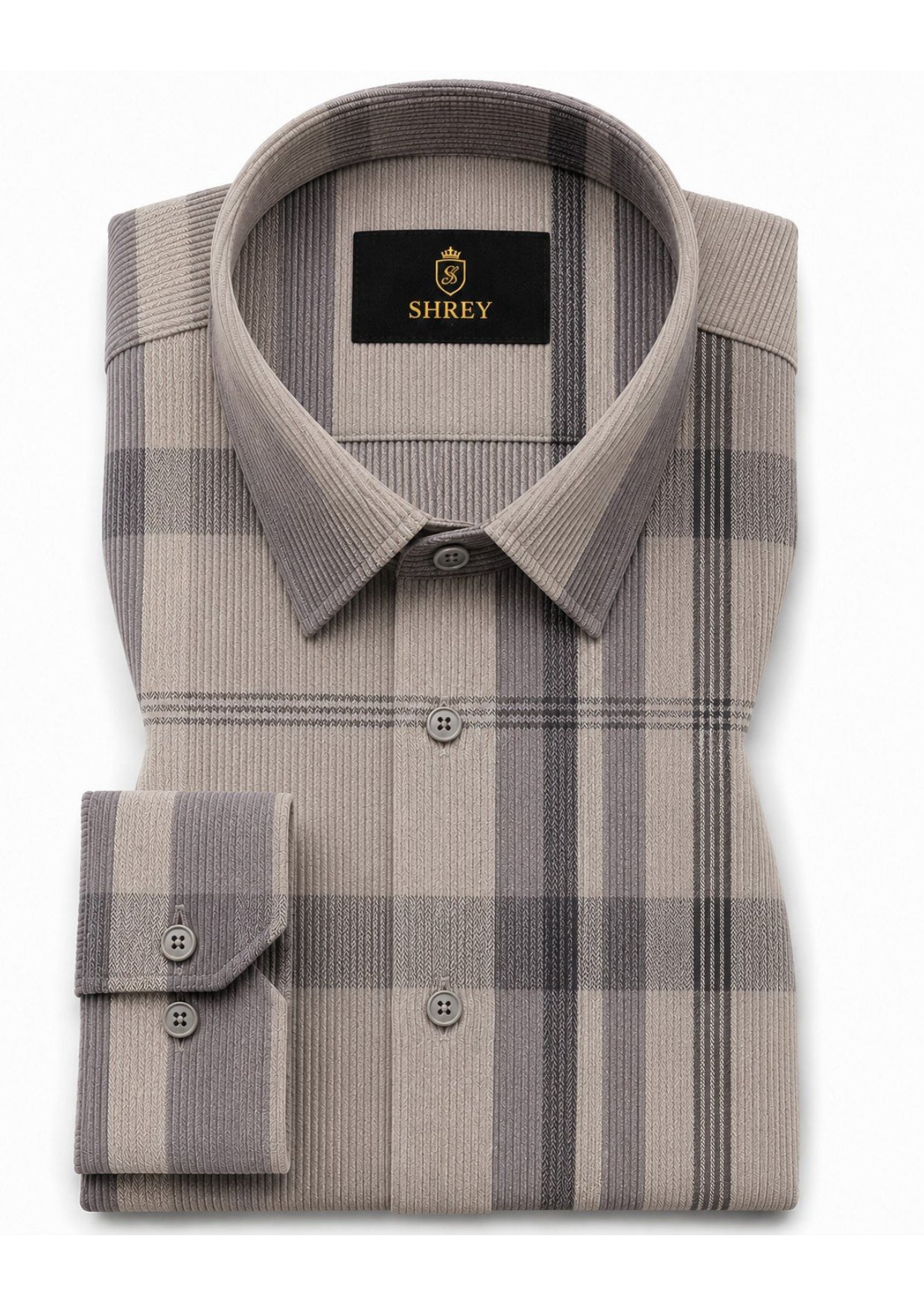 Premium Corduroy Check Shirt For Men – Modern Winter Collection-(Grey)