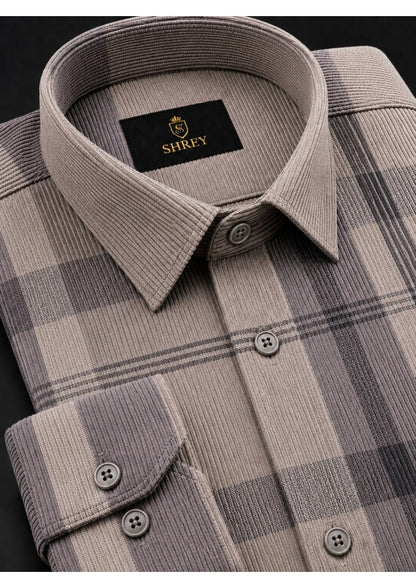 Premium Corduroy Check Shirt For Men – Modern Winter Collection-(Grey)